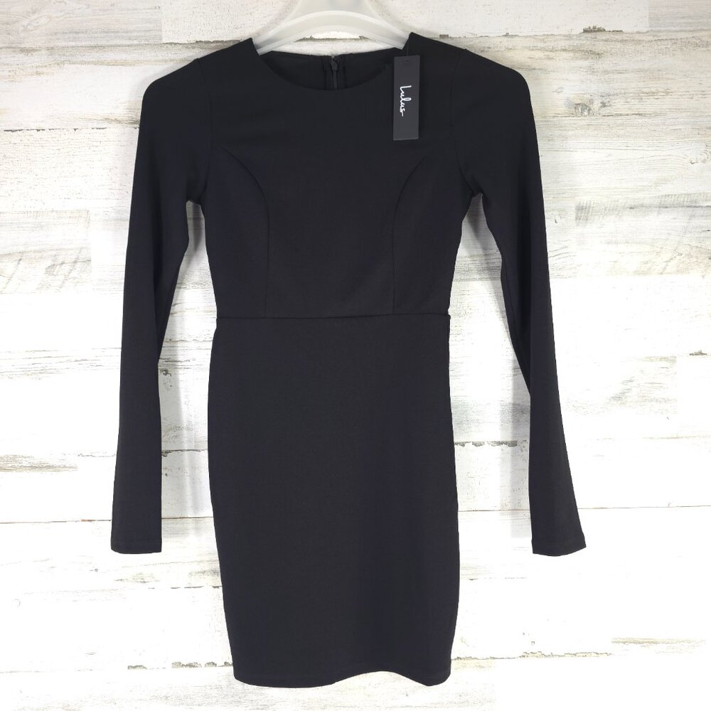 NWT LULUS WOMEN'S SIZE XS BLACK DRESS LONG SLEEVE CUT-OUT ZIPPER LINED HI NECK..